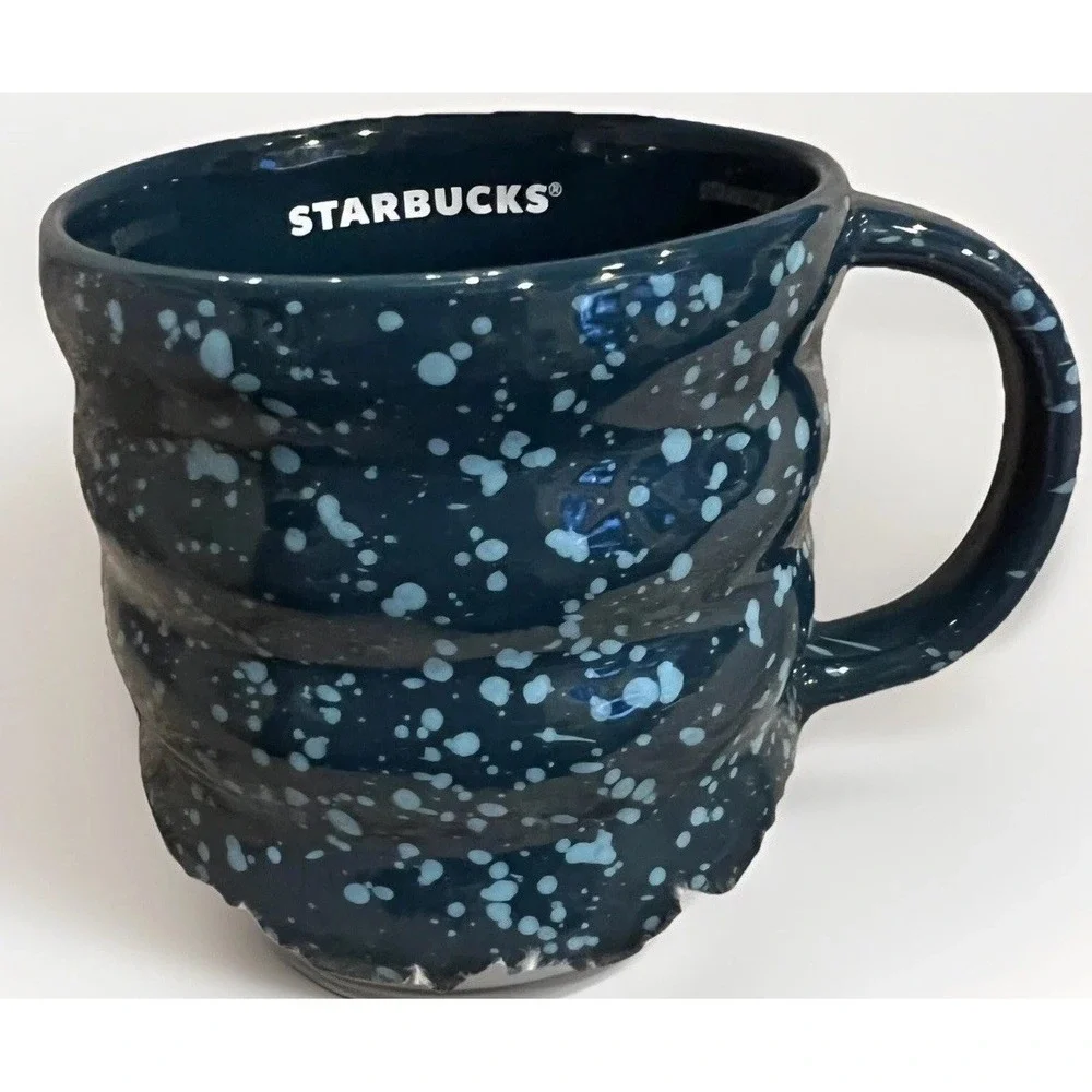 Starbucks 2023 Navy Blue Speckled Rippled Wavy Ceramic Coffee Mug 12oz BWC 22